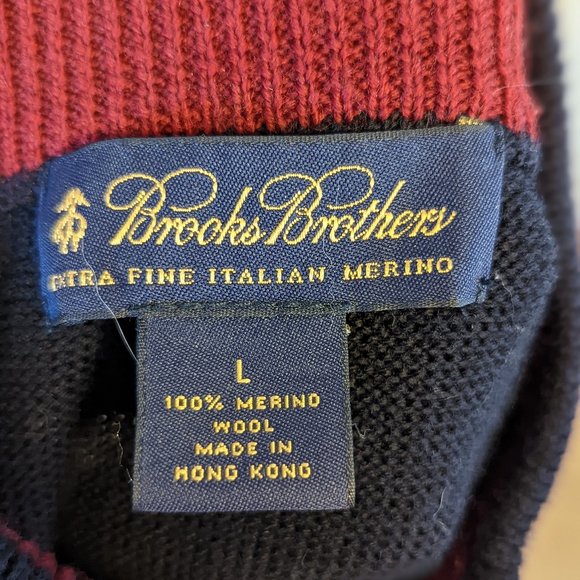 Brooks Brothers Merino 1/4 Zip Sweater -- Size L -- Red and Blue Stripes - Picture 2 of 5